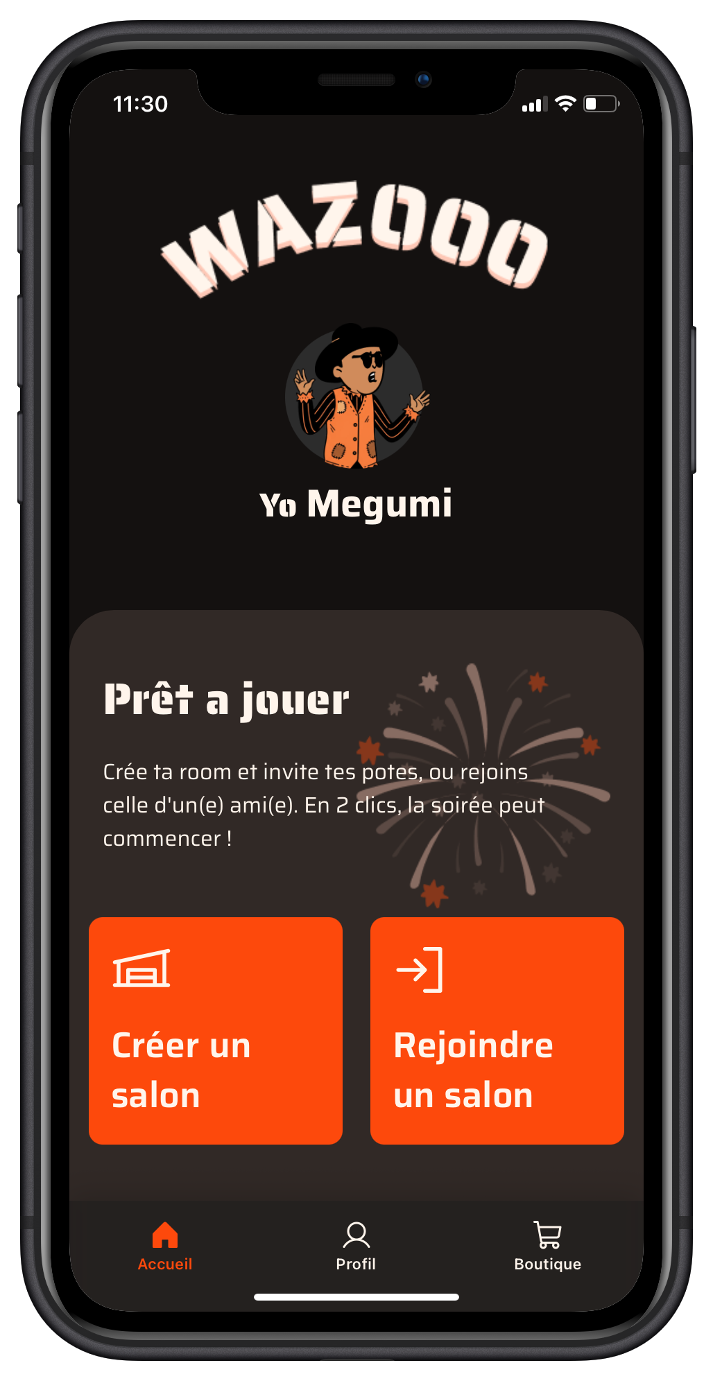 Accueil de l'application une fois s'être connecté